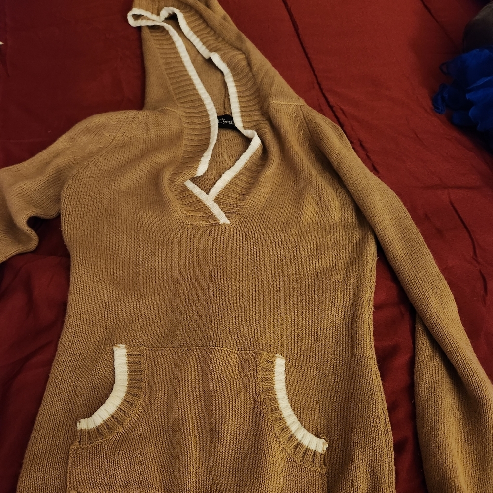A brown and cream Chesley hooded sweater, size small
